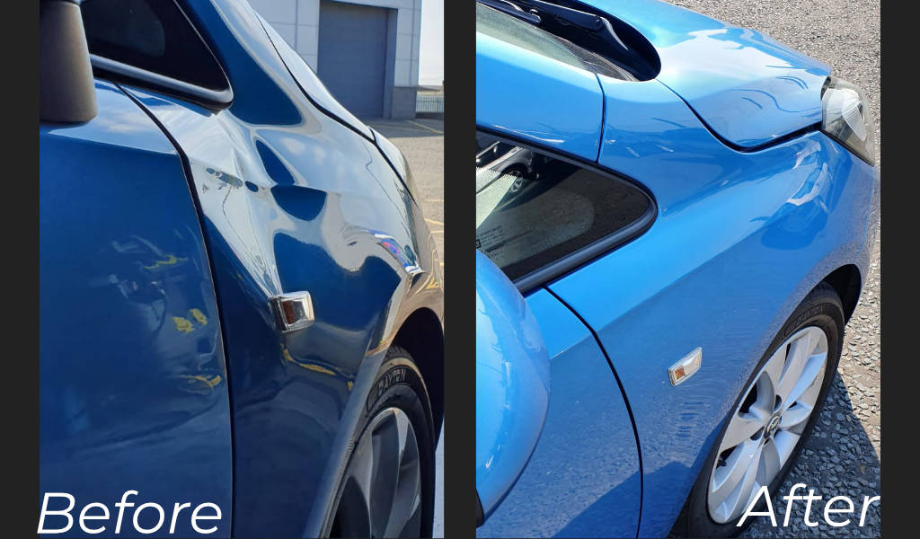 Blue Car Extreme Dent Before and After